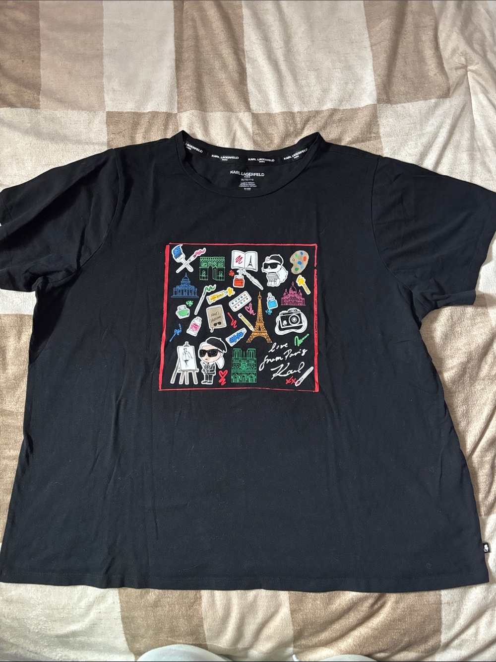 Karl Lagerfeld Black Short-Sleeve Tee with Multicolor Patch